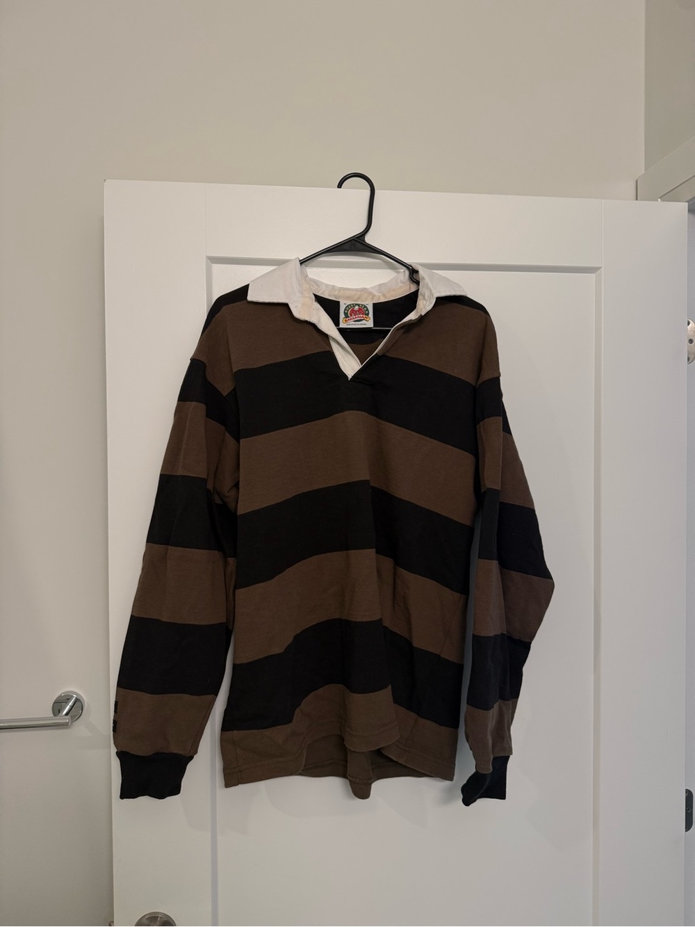 KOTN Brown & Black Striped Rugby Shirt with White Collar
